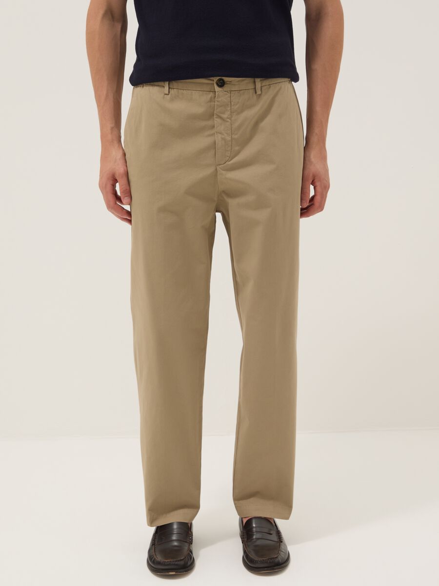 Beige pure cotton carrot-fit chino trousers_1