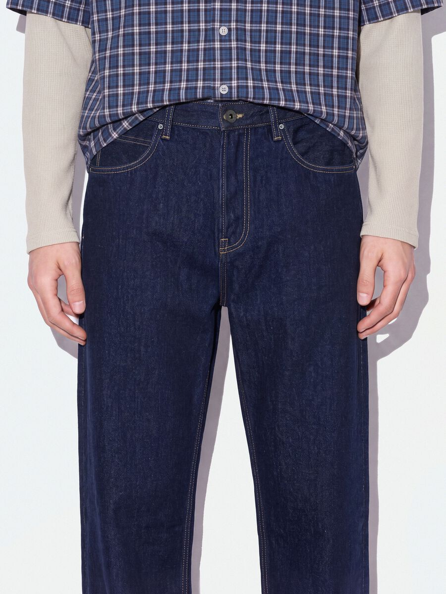 Blue denim jeans in pure cotton, baggy fit_3