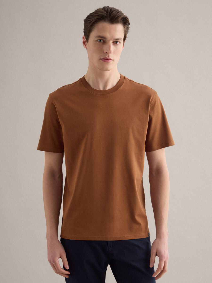 Brown crew neck pure cotton t-shirt relaxed fit_0