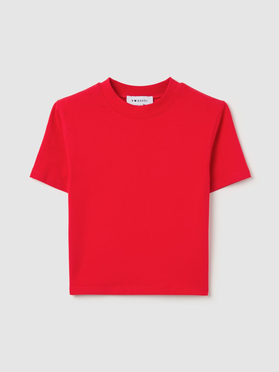 Stretch cotton T-shirt with mock neck_4