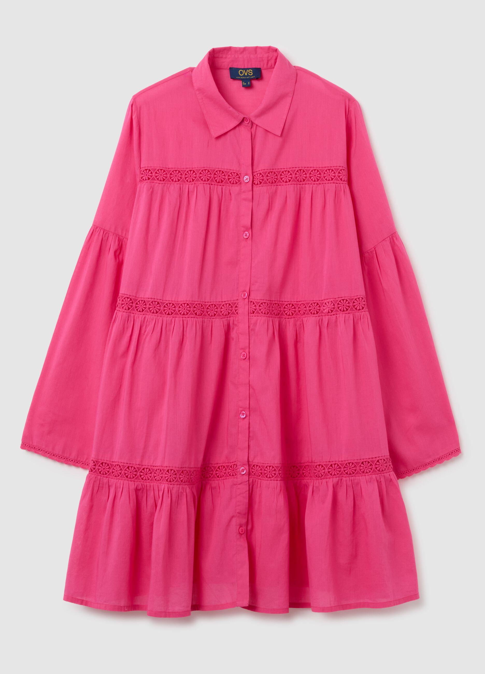 Loose-fitting pink women's shirt in pure cotton