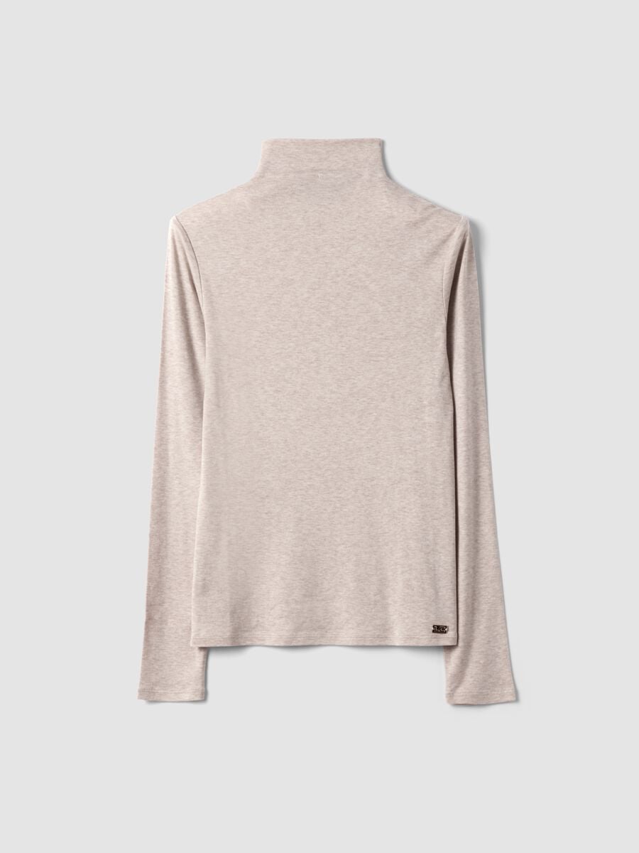 Beige lyocell and stretch wool mock-neck T-shirt, regular fit_4
