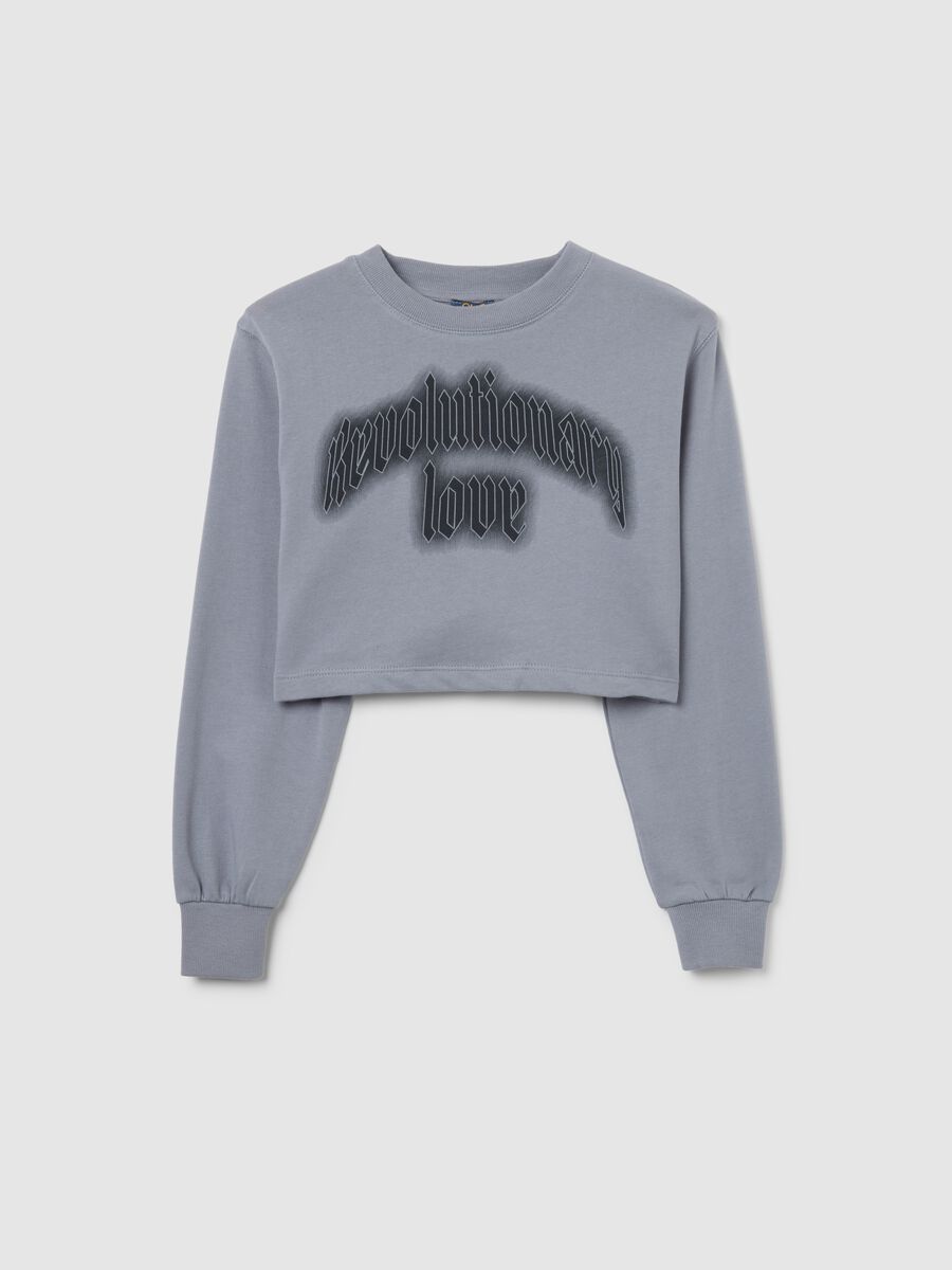 Felpa da ragazze in puro cotone grigia relaxed fit_3