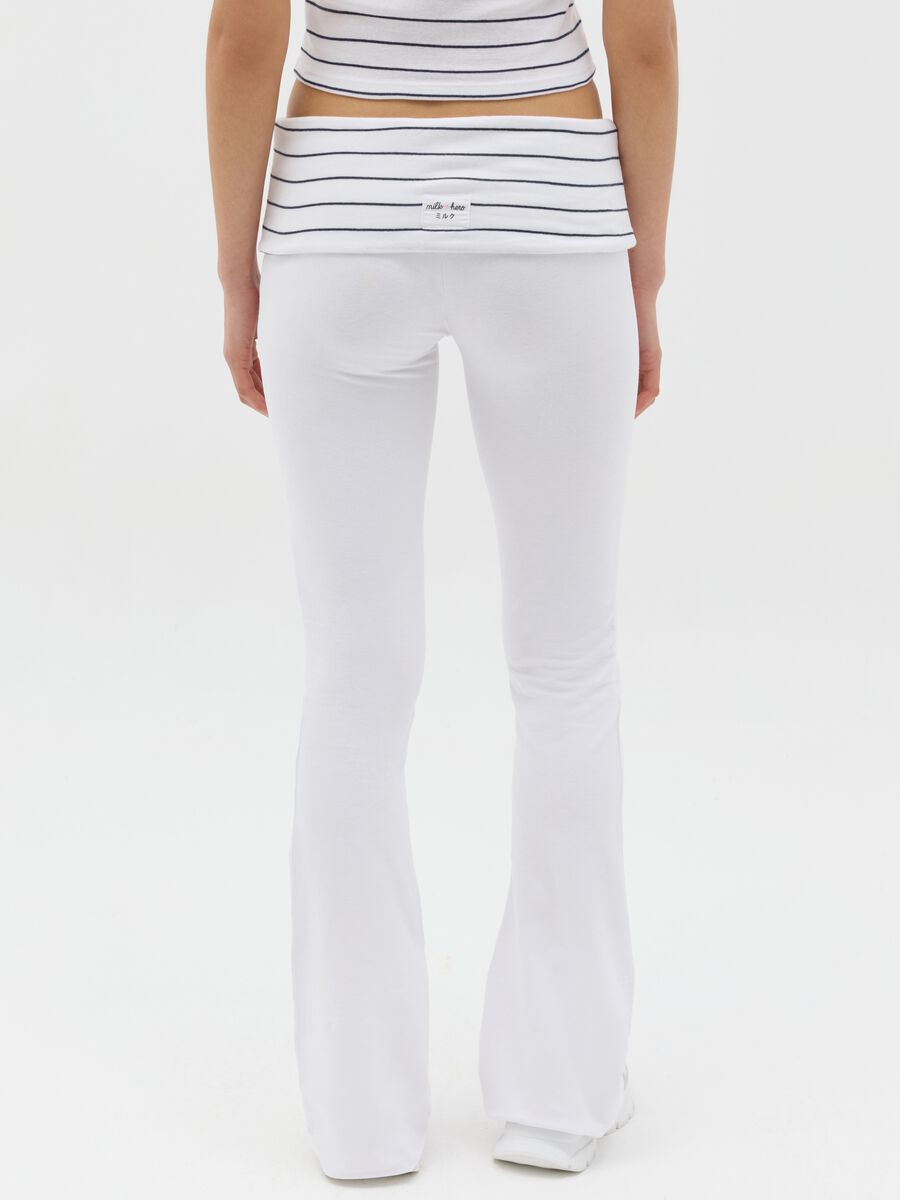 White flare-fit leggings with striped fold at the waist_3