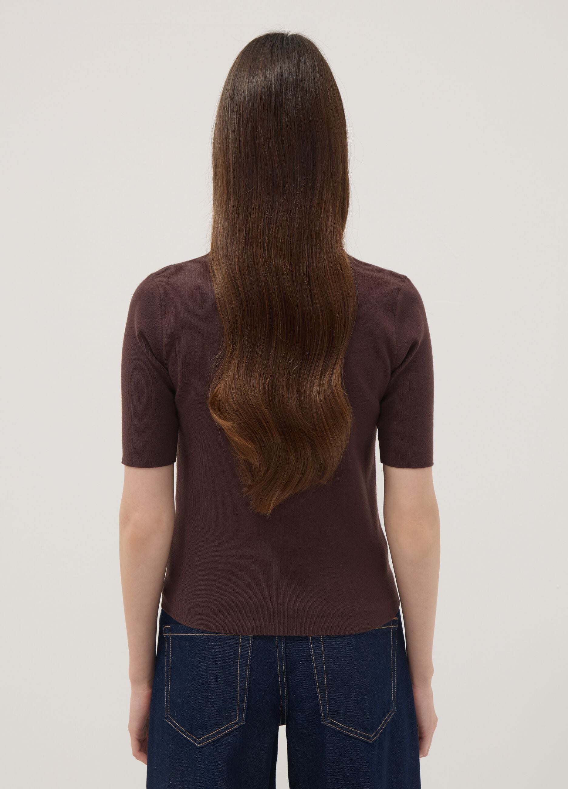 Brown viscose-blend polo jumper, regular fit