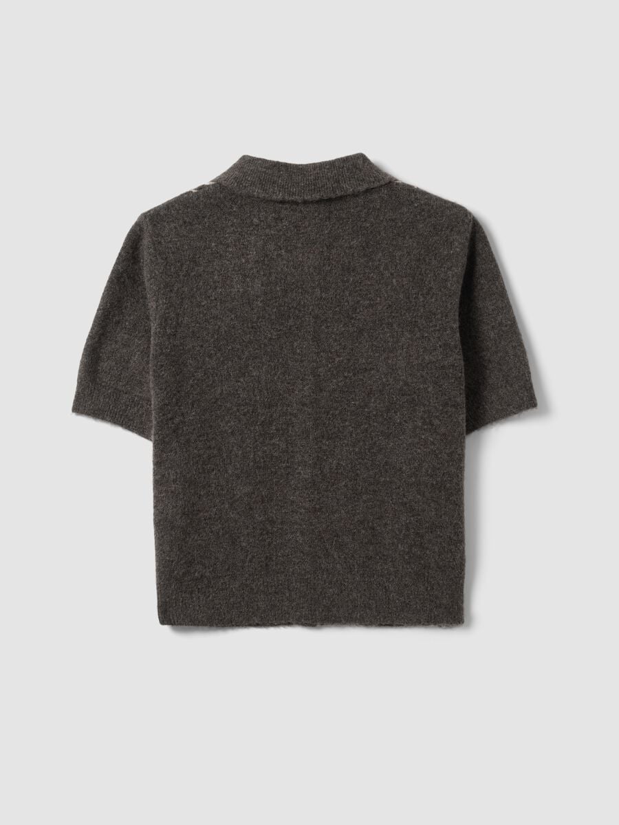 Brown stretch wool polo-collar cardigan, regular fit_6