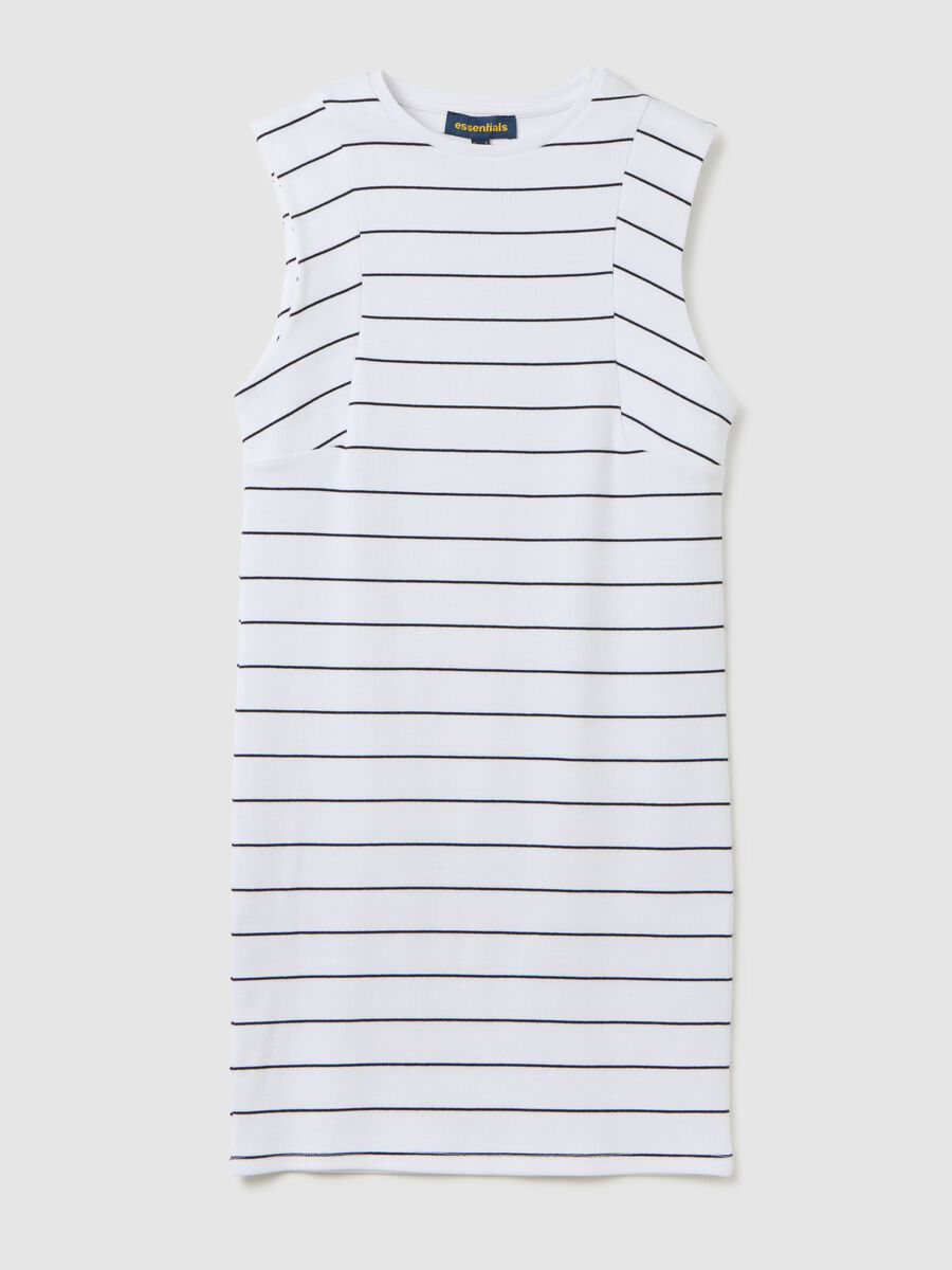 Sleeveless Stretch Cotton Dress with Black and White Stripes_4