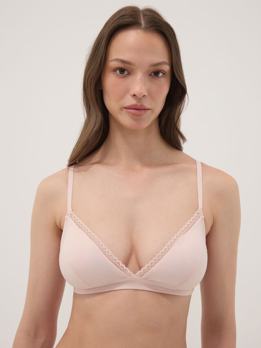Pink triangle bra in stretch fabric with removable padding_0