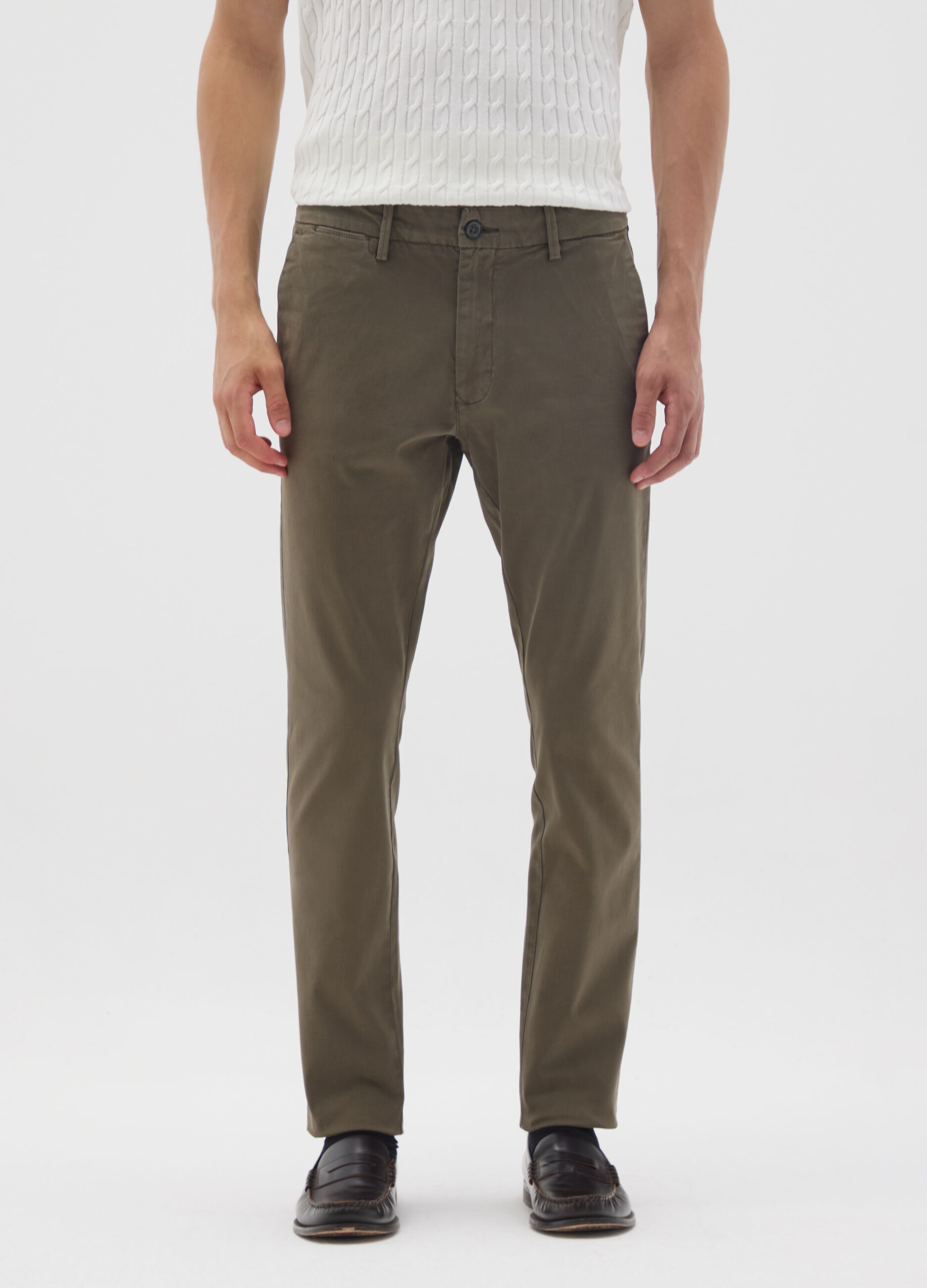 Green Stretch Cotton Regular Fit Trousers