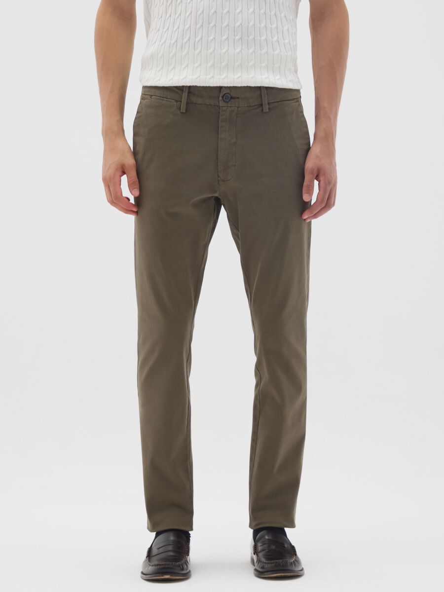 Green Stretch Cotton Regular Fit Trousers_1