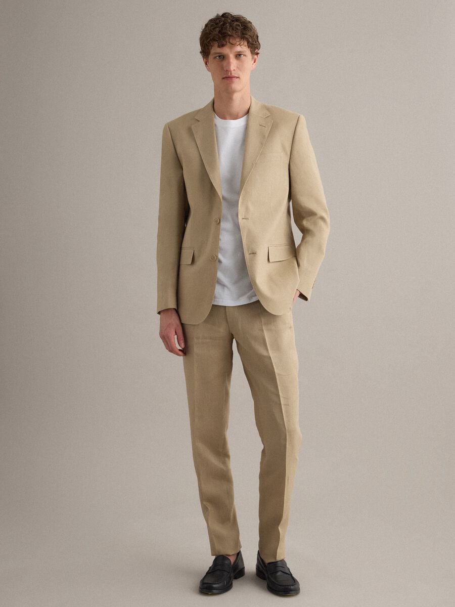 Pantaloni in puro lino beige slim fit_0