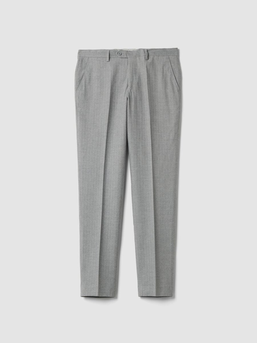 Pantaloni formali grigi in cotone e viscosa elasticizzata slim fit_0