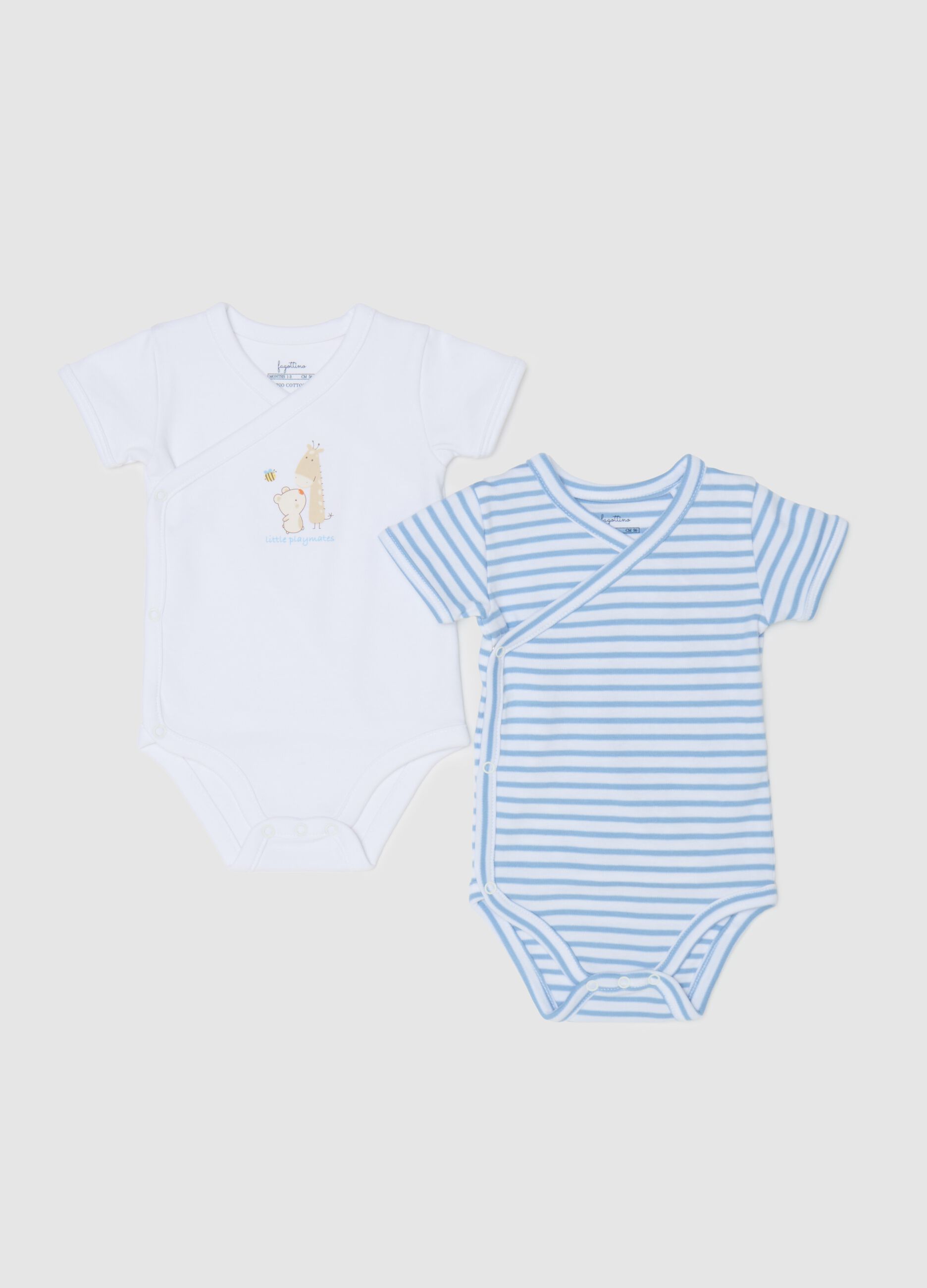 Two-pack bodysuits in organic cotton with V neck