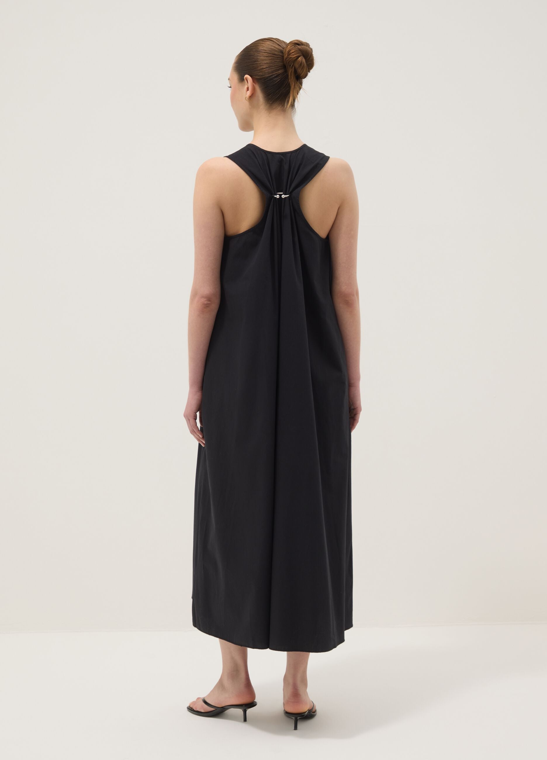 Black maxi dress in pure cotton with V-neck