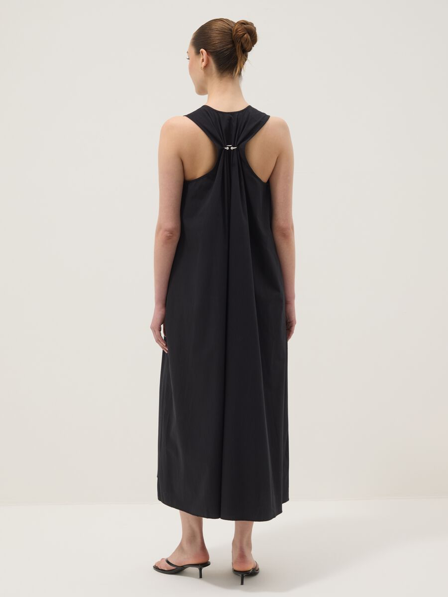 Abito maxi nero in puro cotone con scollo a V_3