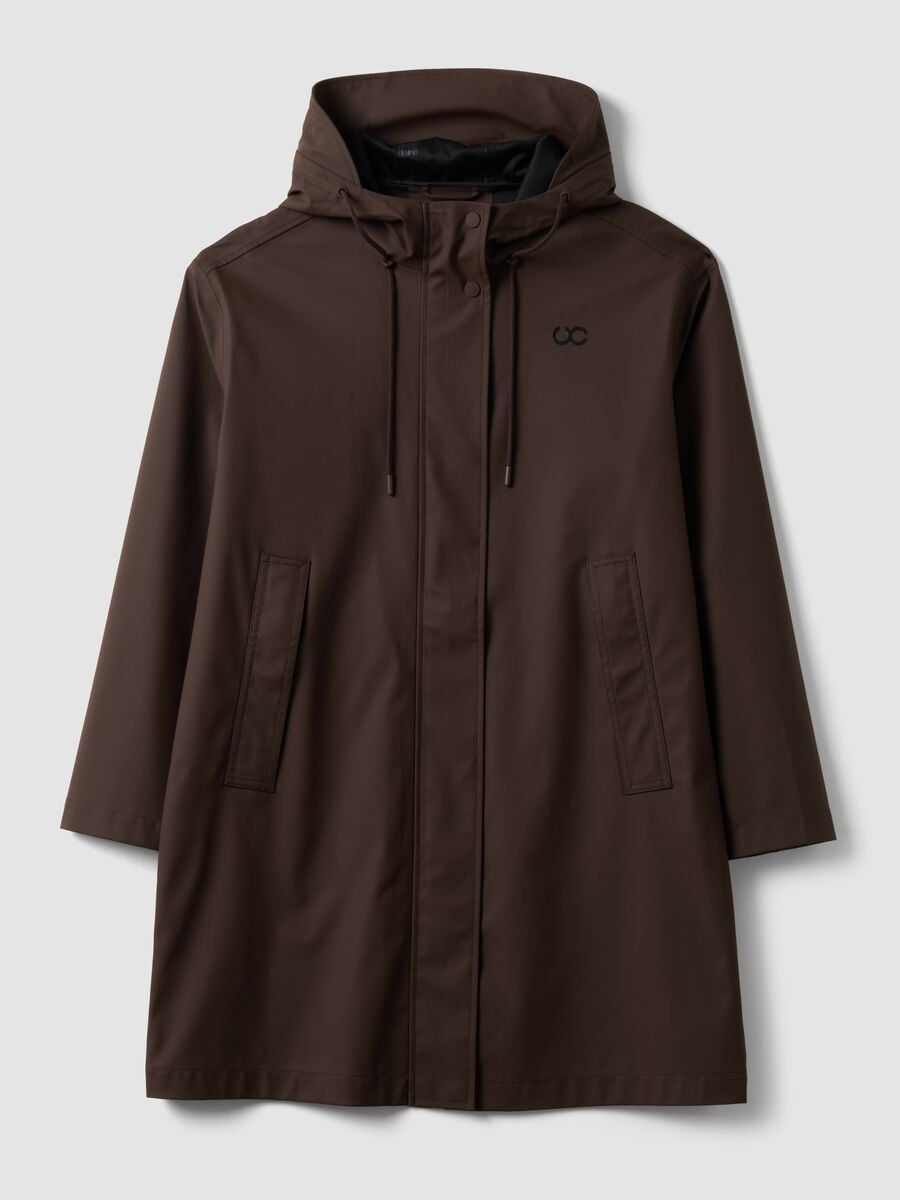 Giacca lunga marrone con cappuccio e zip_4