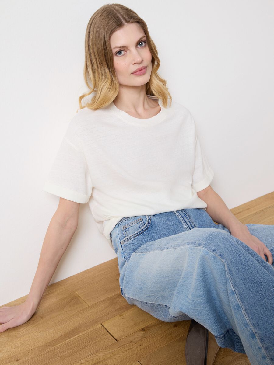 Oversized T-shirt in cotton and linen_0