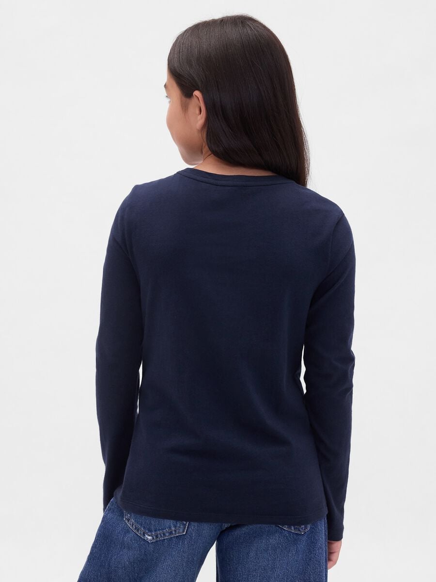 T-shirt blu a maniche lunghe in puro cotone con logo GAP_1