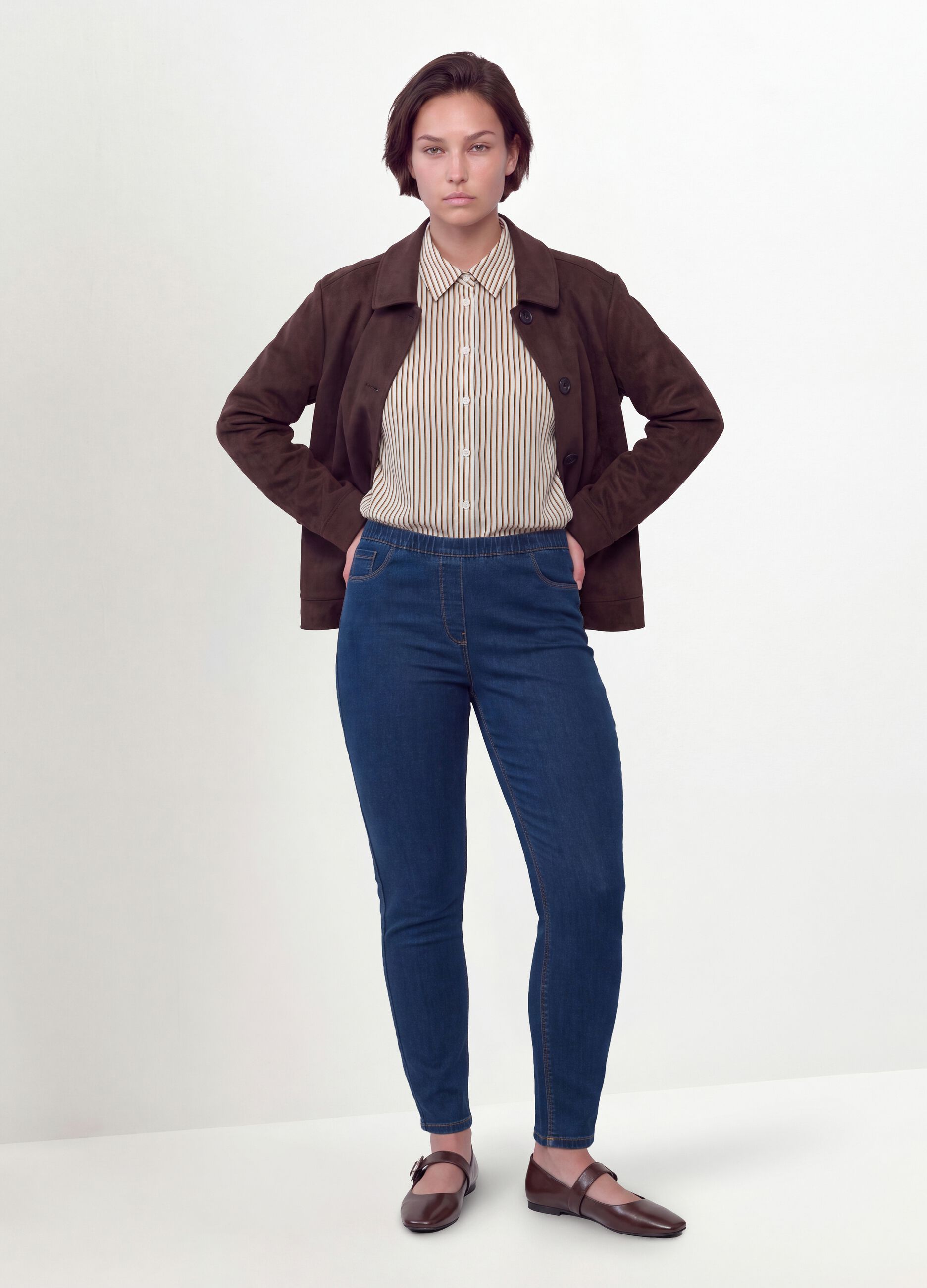Blue skinny jeggings in stretch cotton and viscose