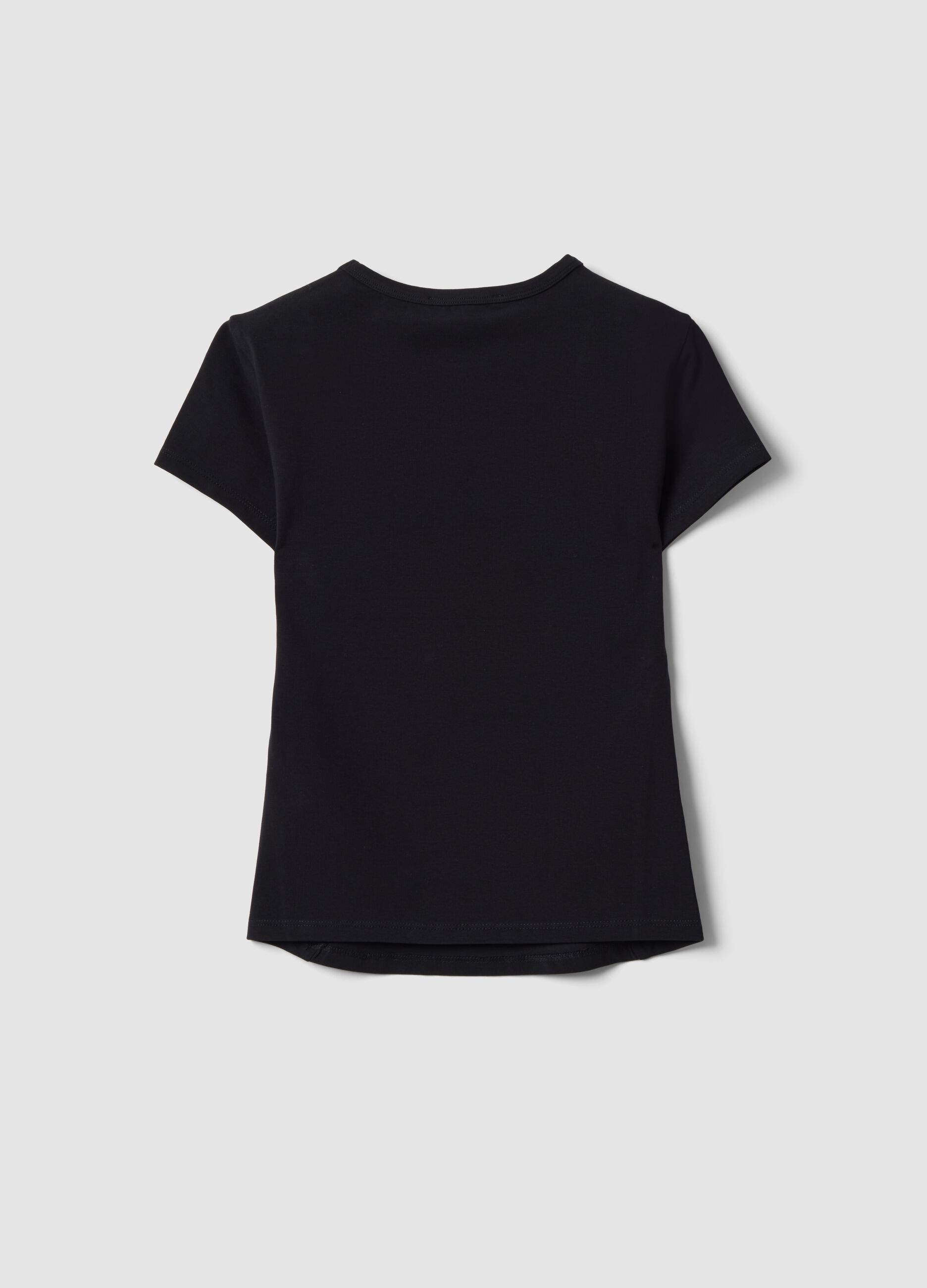 Black fitted stretch-cotton T-shirt with rhinestone embellishment