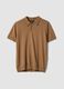 Regular fit brown polo shirt in cotton, linen and silk blend_0