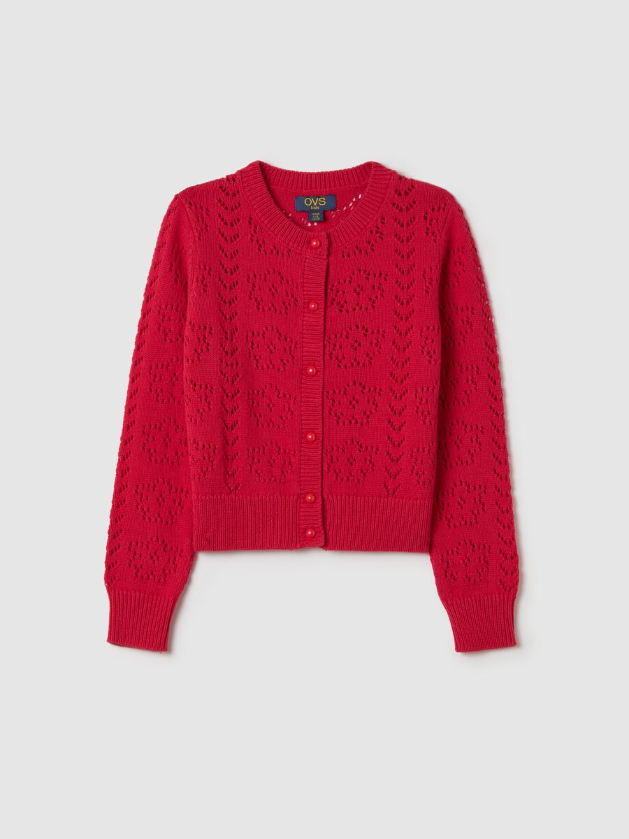 Cotton cardigan with openwork design_0