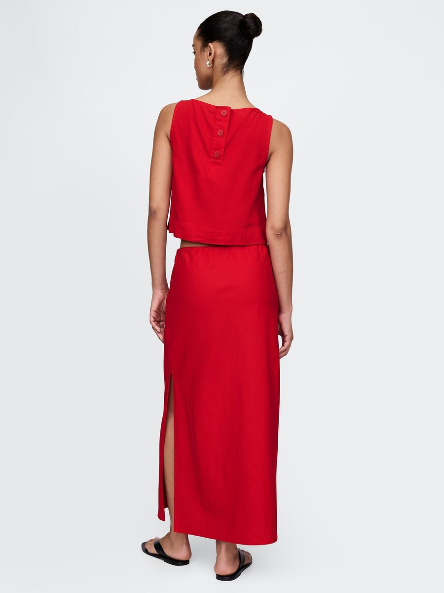 Long red skirt in linen and viscose_1