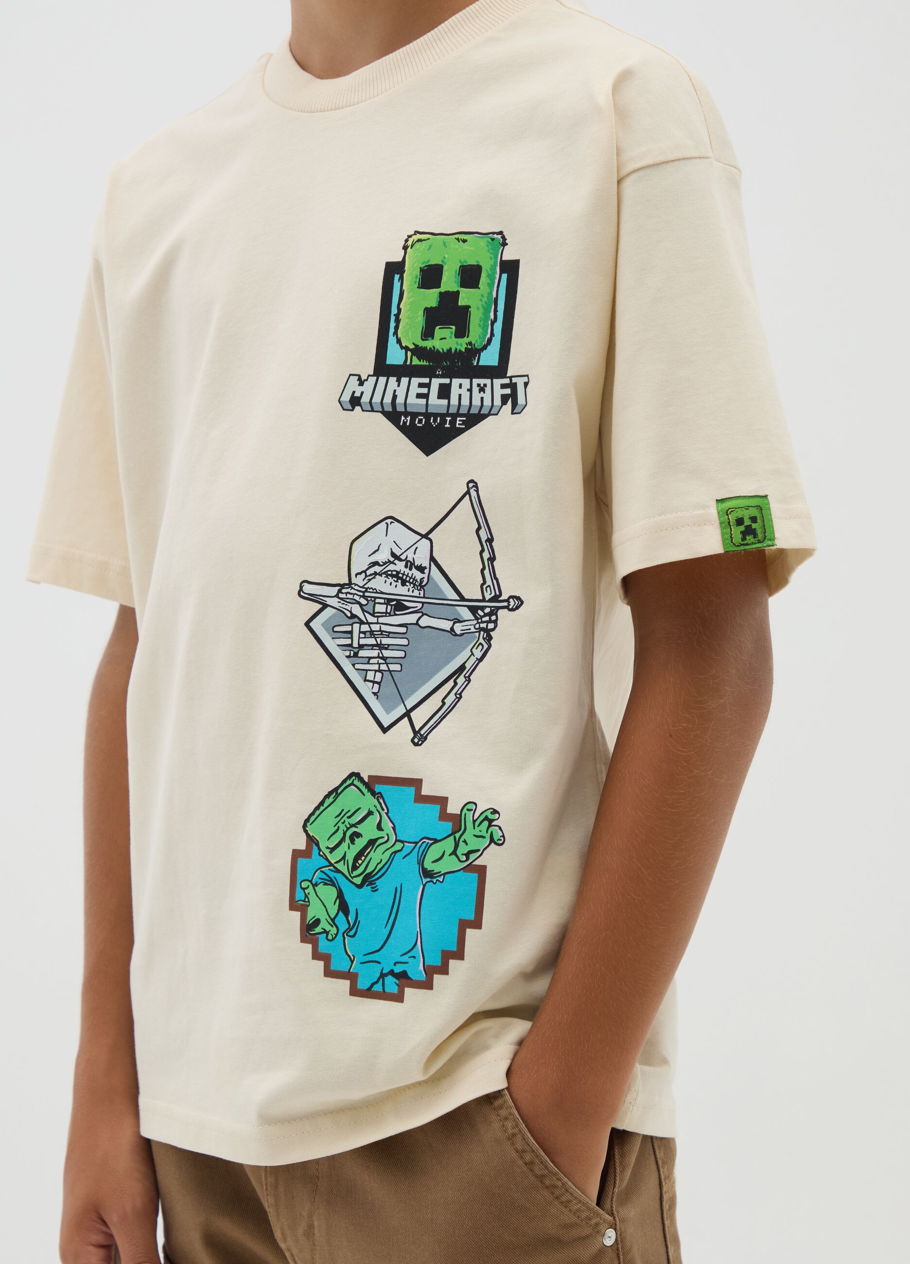 Oversized beige pure cotton boys' t-shirt