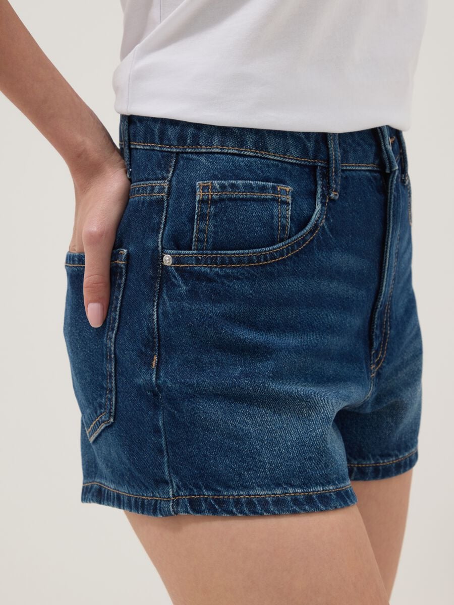 Shorts denim blu in puro cotone straight fit_3
