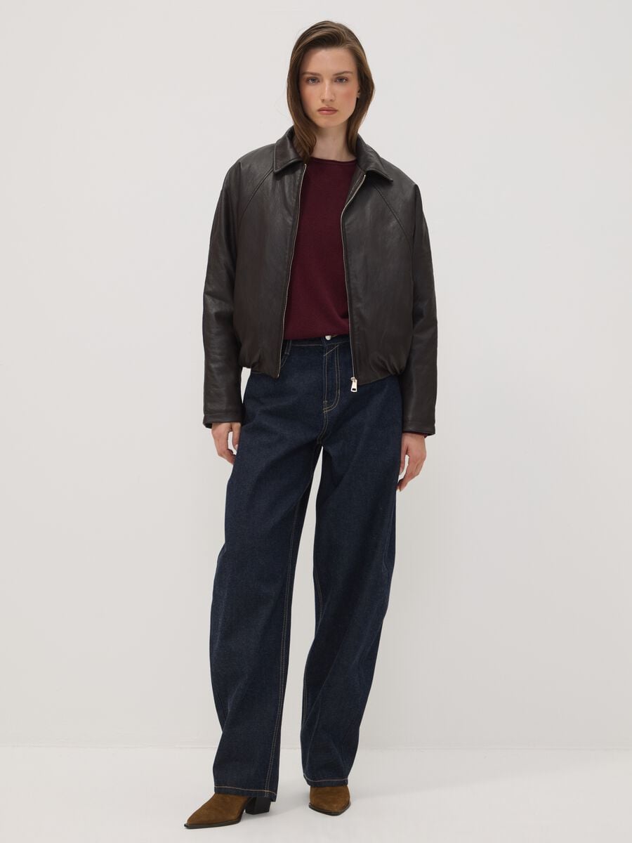 Giubbotto marrone imbottito in misto viscosa con zip over fit_2