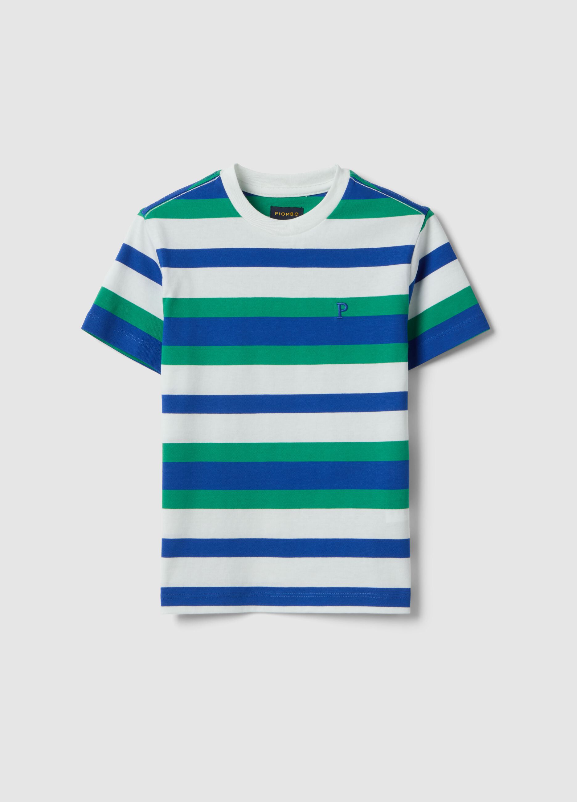 Boys&rsquo; pure cotton multicolour striped T-shirt, regular fit