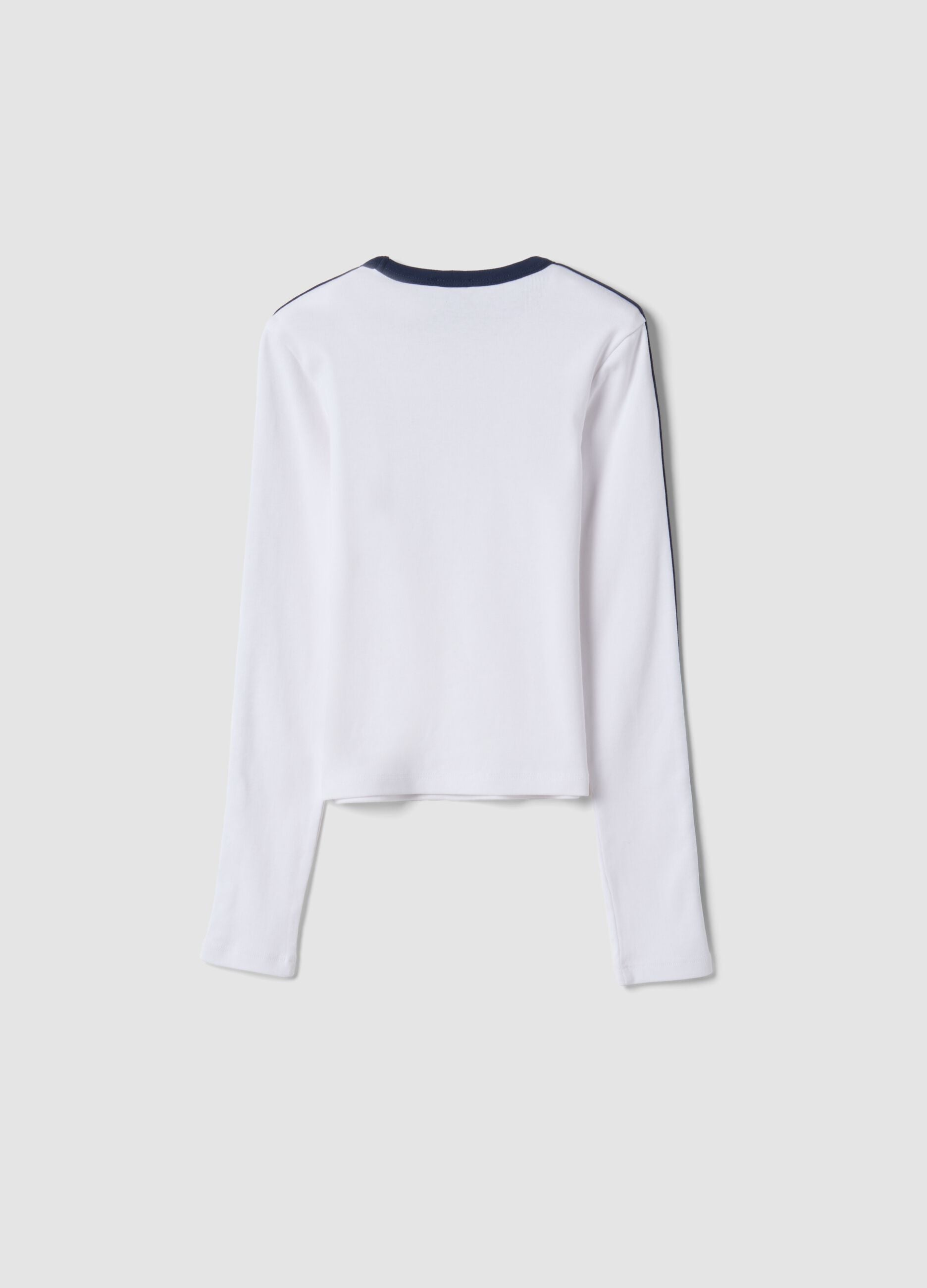 White pure cotton long-sleeve crew-neck T-shirt