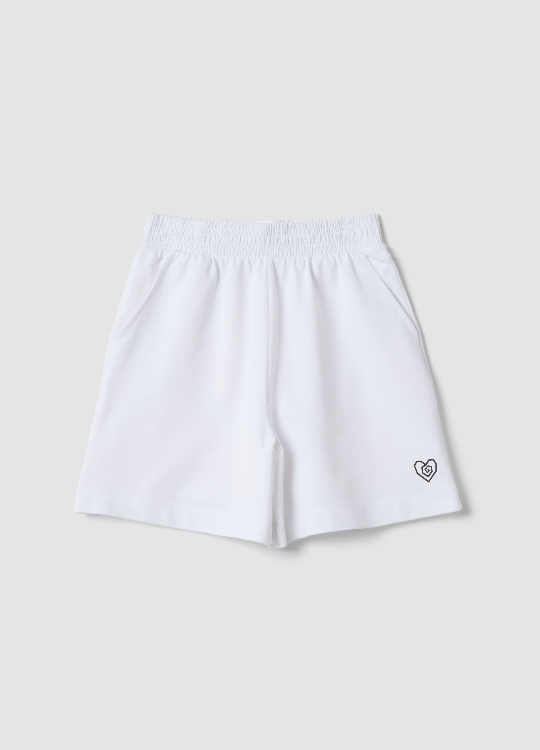 White pure cotton shorts with elasticated waistband