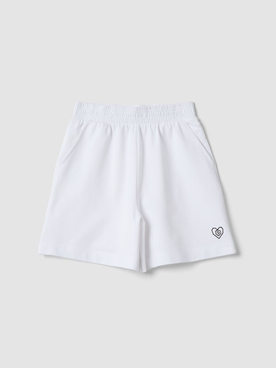 White pure cotton shorts with elasticated waistband_0
