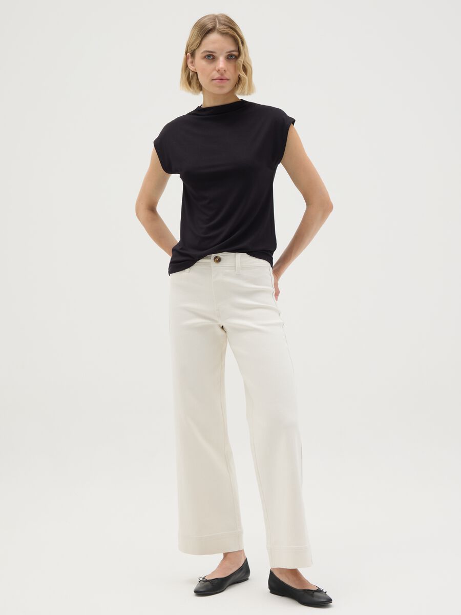 Wide beige denim women's trousers_0