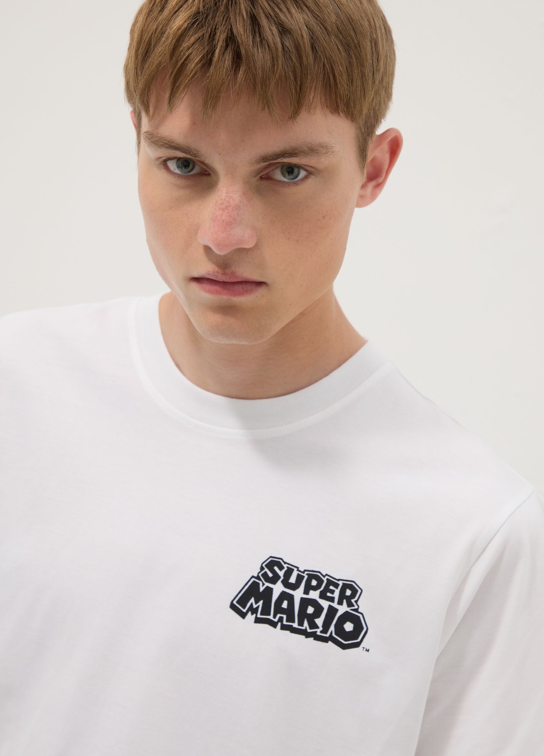White short-sleeve pure cotton T-shirt, regular fit