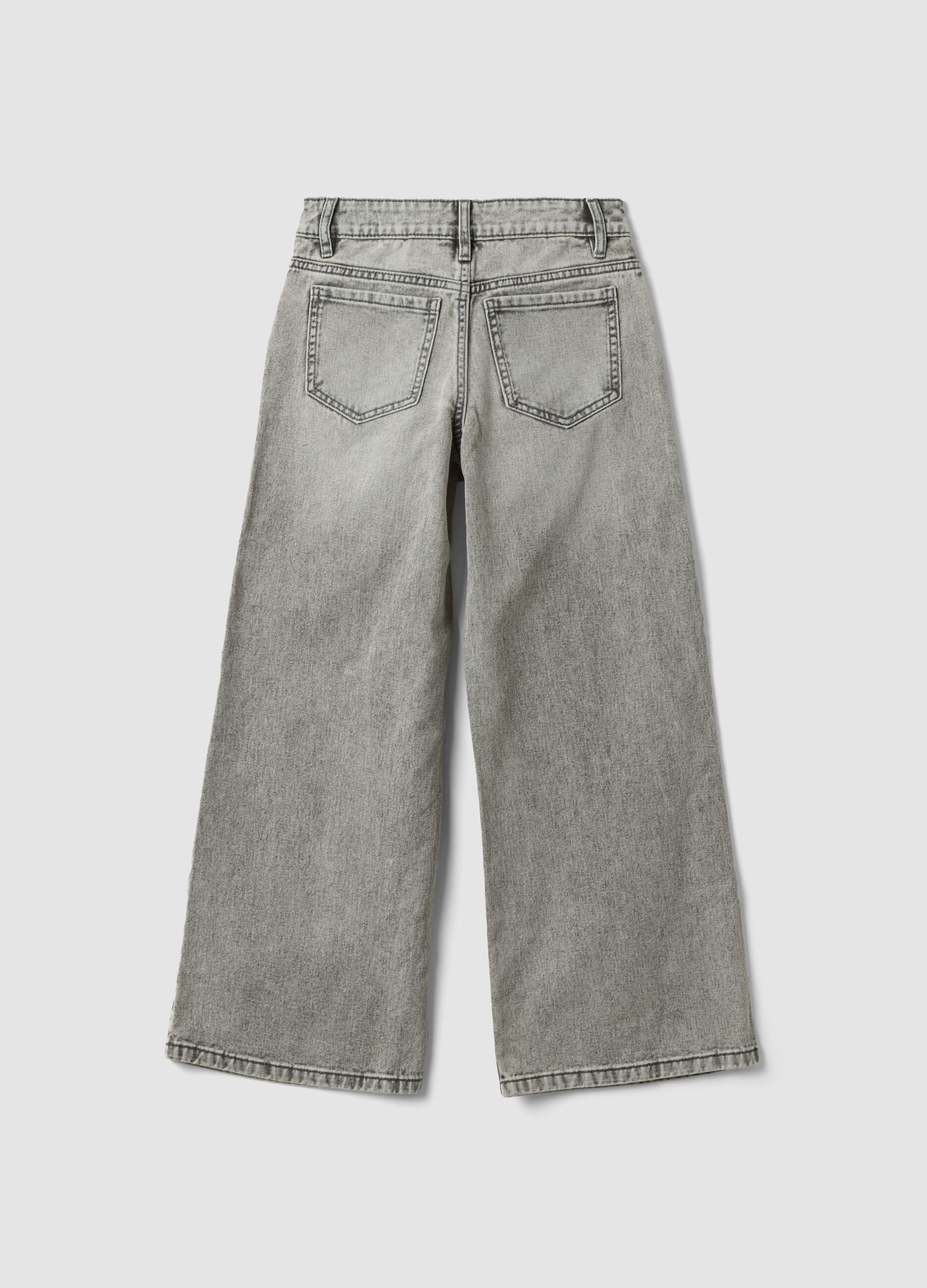 Girls&rsquo; grey wide-leg jeans in pure cotton