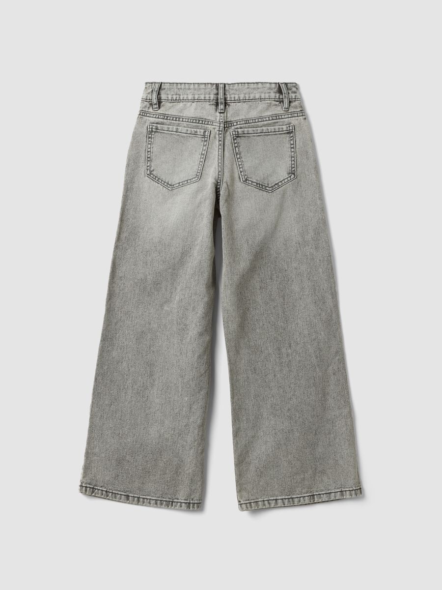 Girls&rsquo; grey wide-leg jeans in pure cotton_2