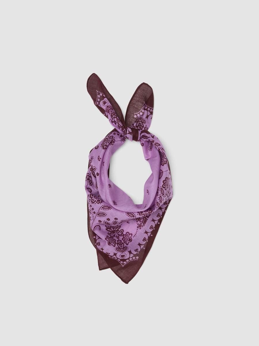 Foulard viola in puro cotone con stampa paisley_0