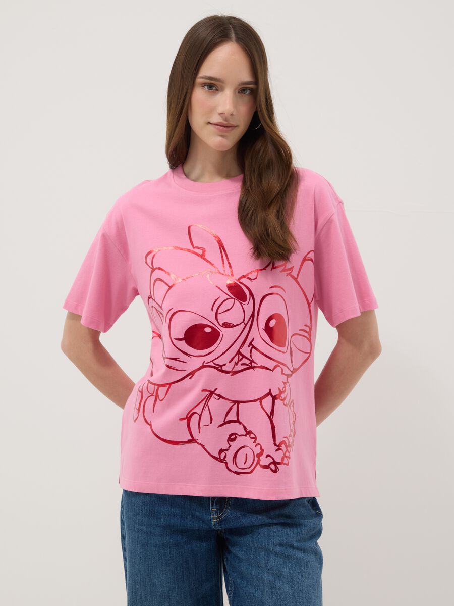 Pink pure cotton regular fit T-shirt with Stitch print_1