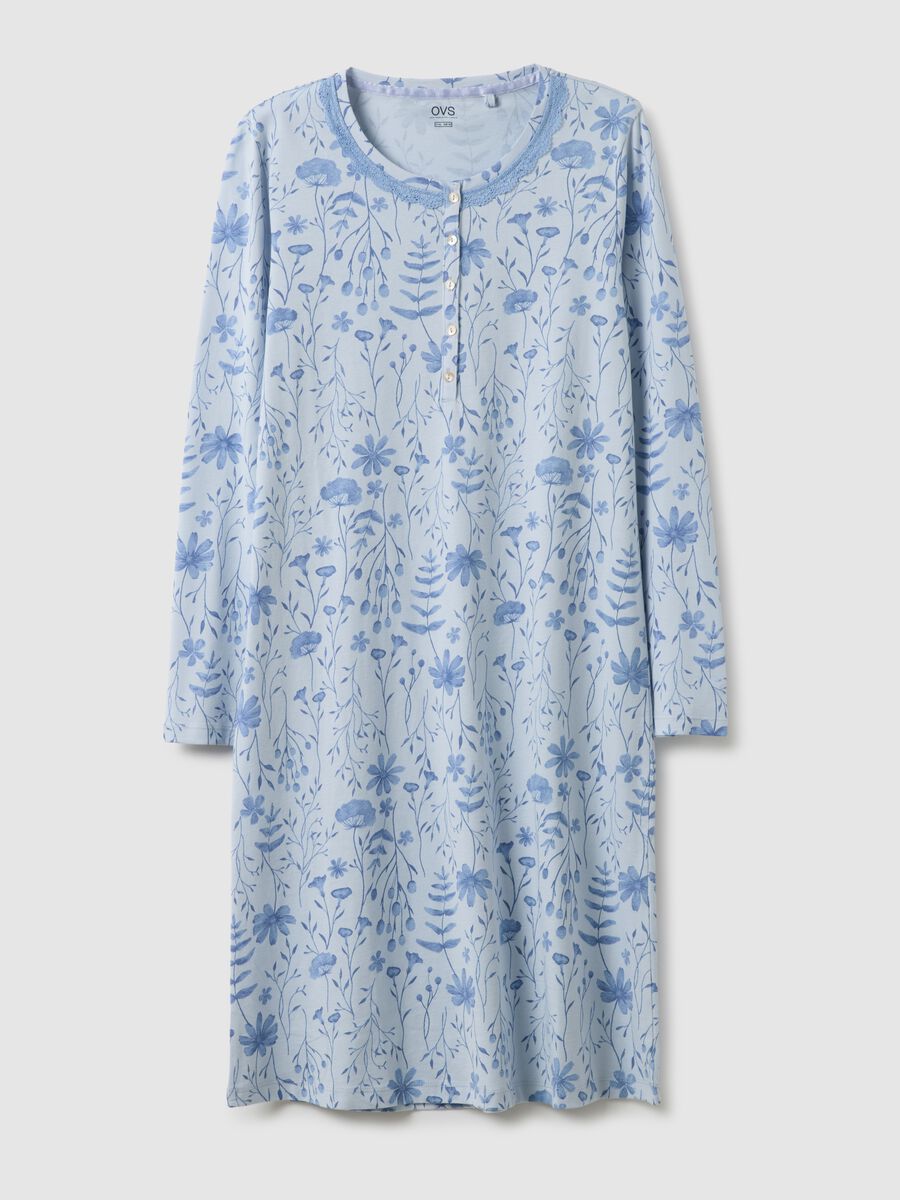 Blue pure cotton nightdress with serafino neckline_4