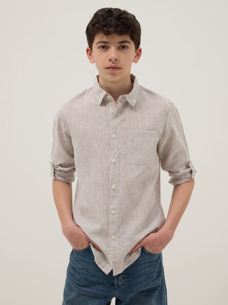 Camicia in misto lino a righe multicolor da ragazzo regular fit_1