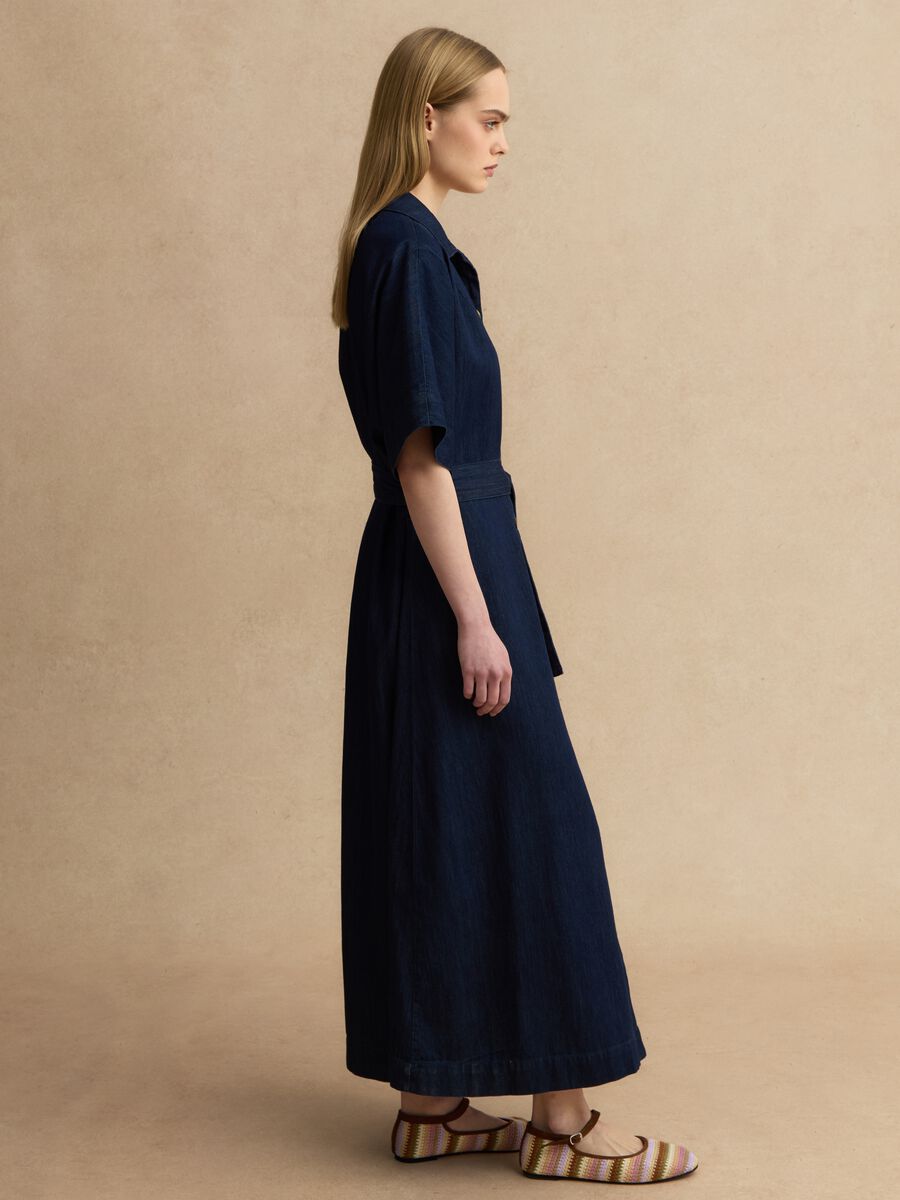 Abito lungo blu in puro cotone_0