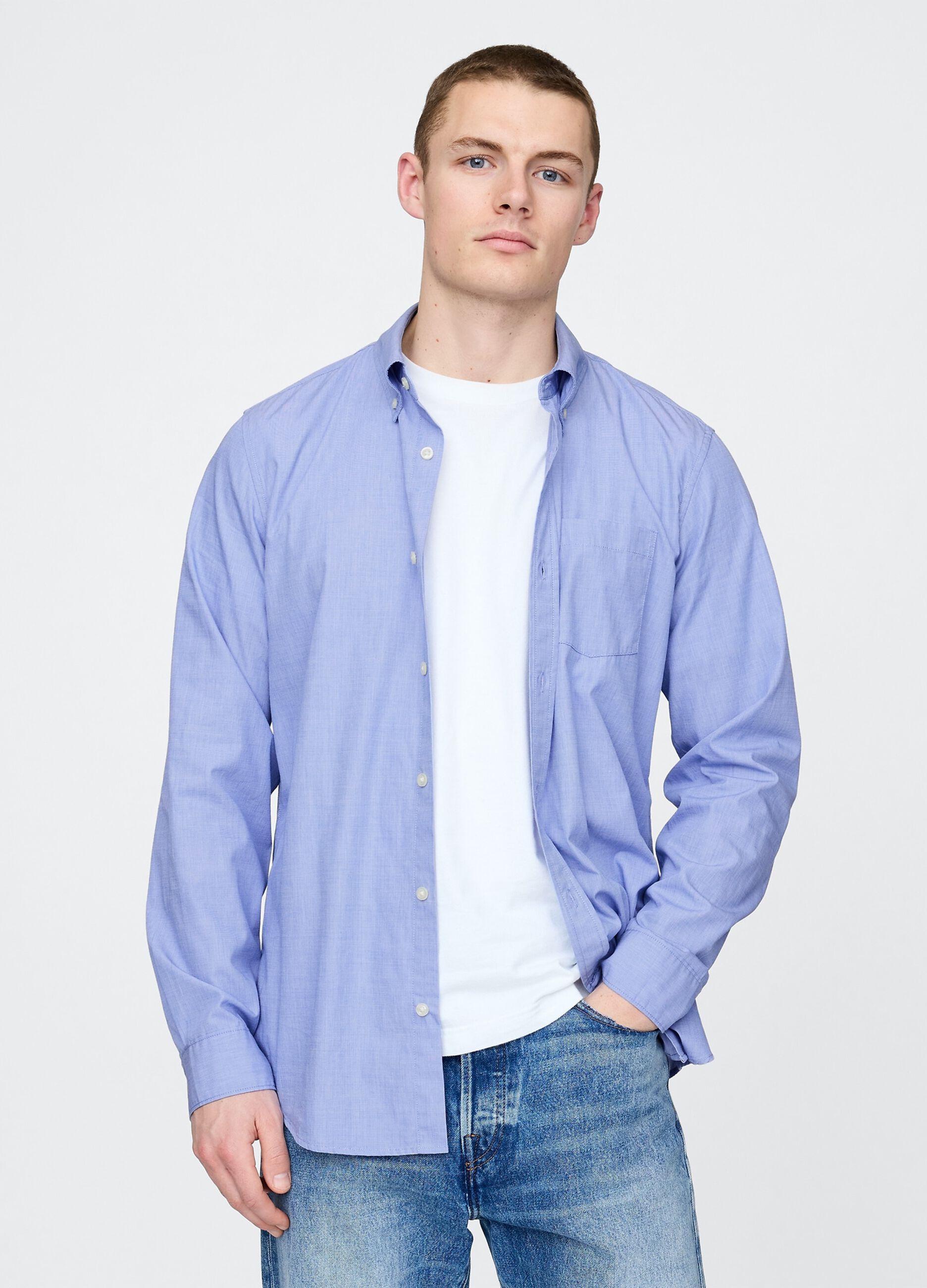 Blue cotton shirt with chest pocket