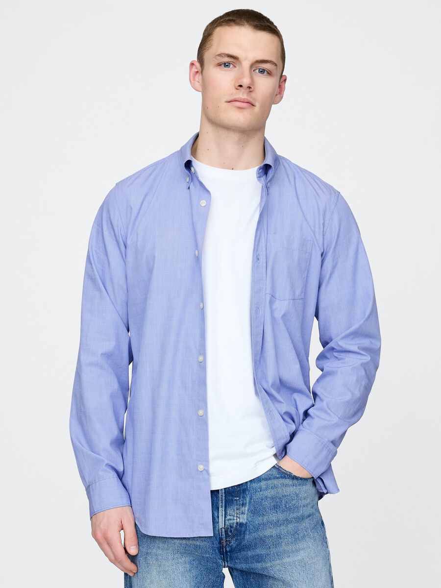 Blue cotton shirt with chest pocket_0