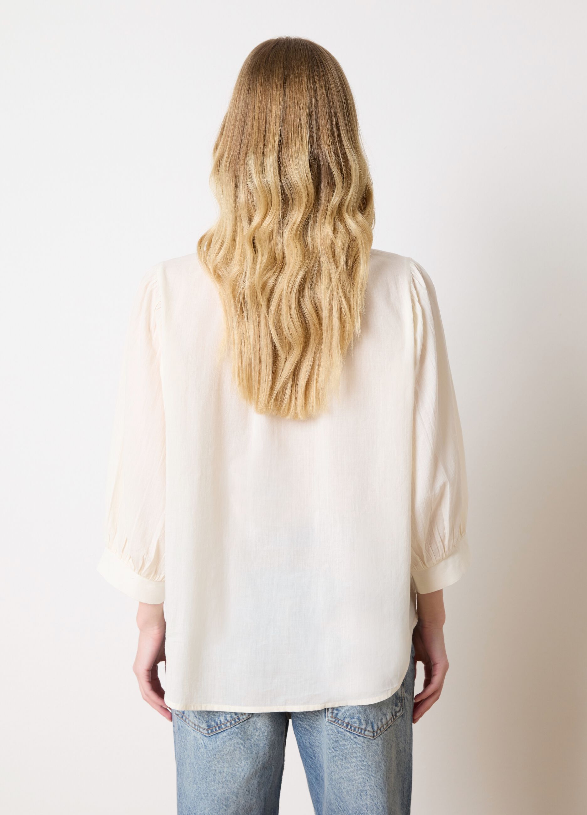 White cotton shirt with floral embroidery
