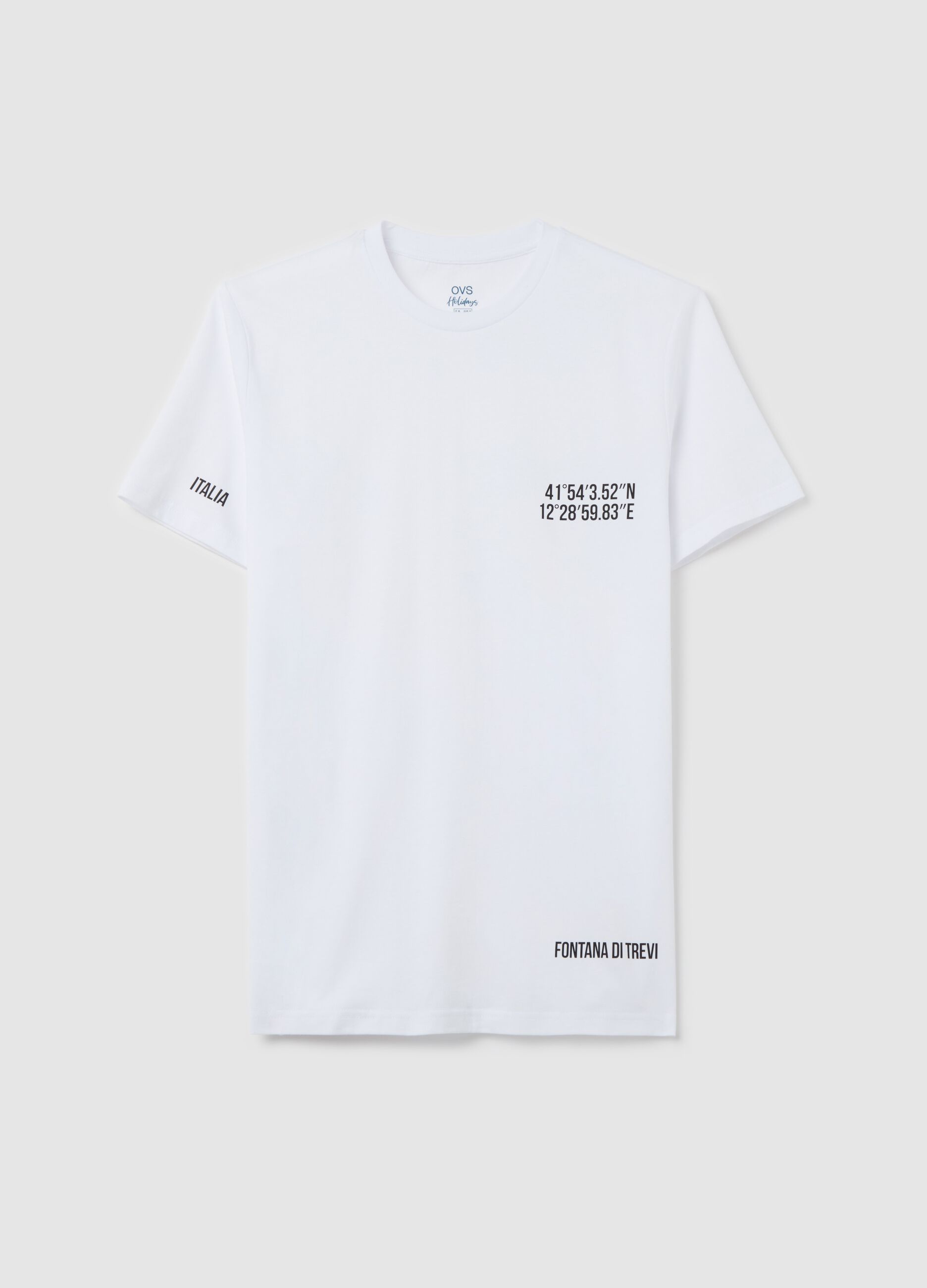 Cotton T-shirt with Trevi Fountain coordinates print