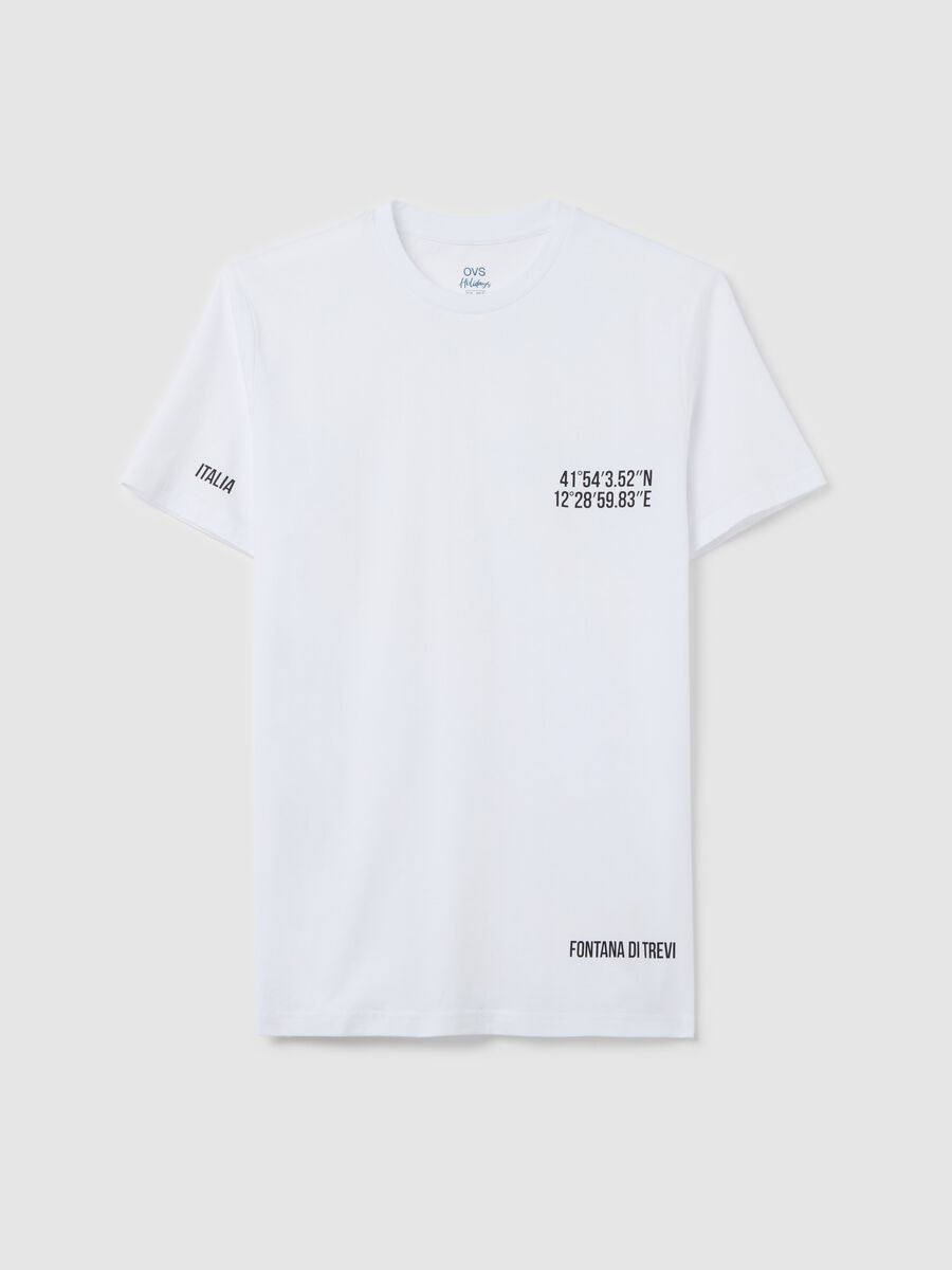 Cotton T-shirt with Trevi Fountain coordinates print_4