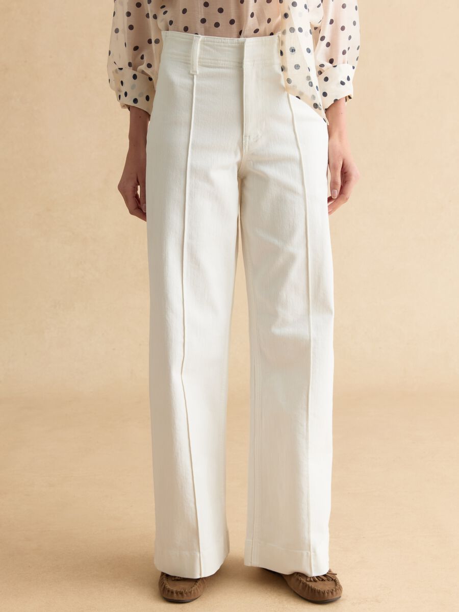 Pantaloni in cotone elasticizzato bianchi wide leg_1