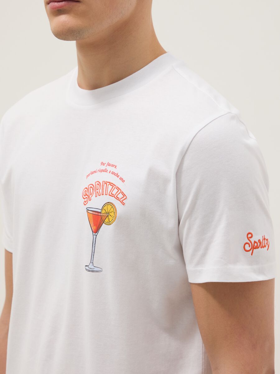 White pure cotton regular fit T-shirt with spritz prints_3